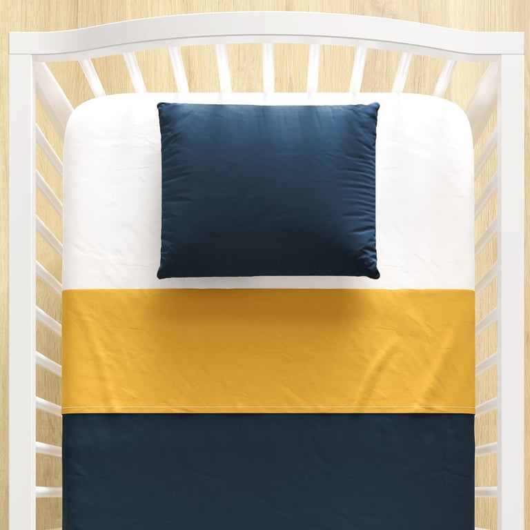 Jogo de Lençol Berço Azul Marinho e Mostarda 3 Peças