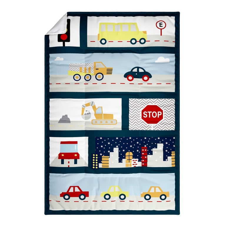 Edredom Infantil Solteiro Carrinhos Azul Marinho — vista alternativa