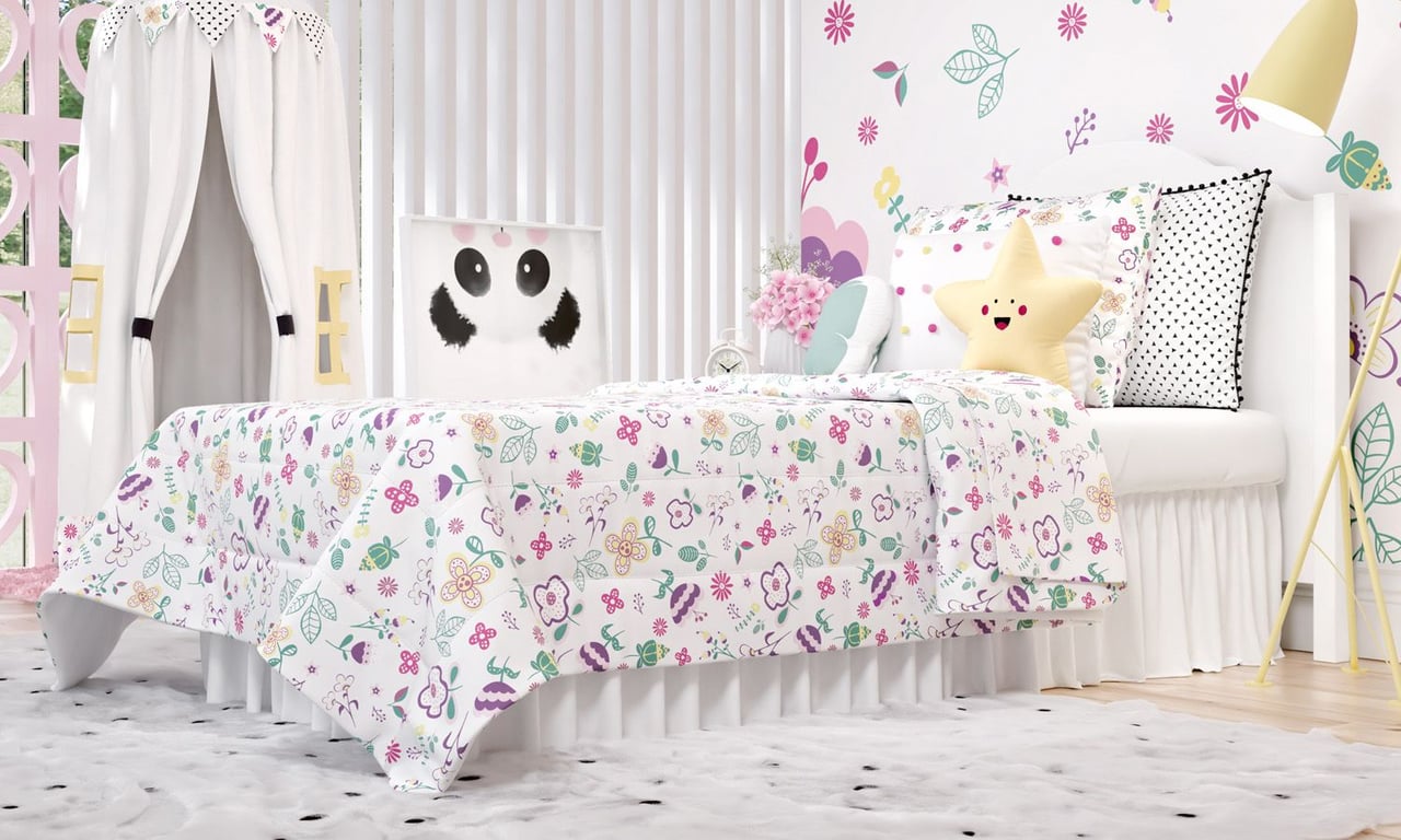 Edredom Infantil Solteiro Floral Moderna — vista alternativa