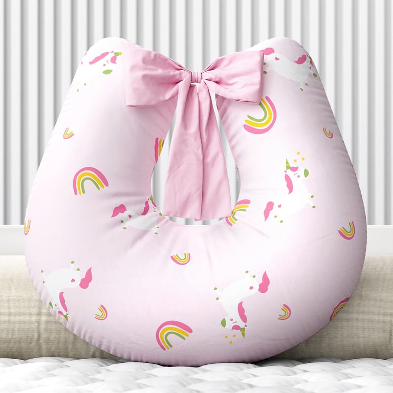 Almofada Amamentação Amiguinhas Unicórnio Azul com Laço