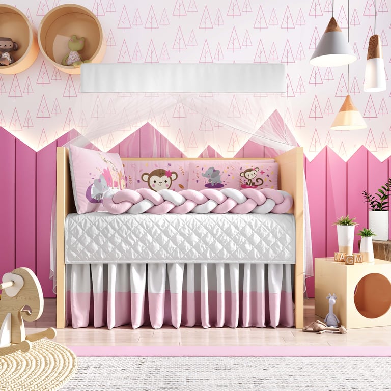 Kit Berço Trança Selva Baby Rosa — imagem 1 de 6