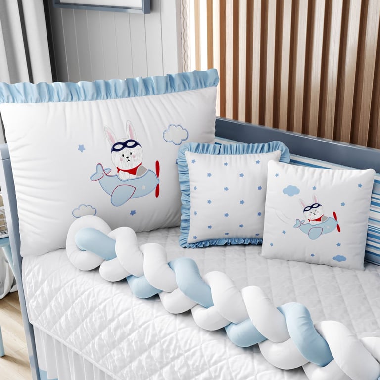 Kit Berço Trança Coelhinho Aviador Azul