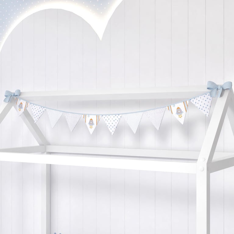 Varal de Cama Bandeirinhas Astronauta Patchwork Azul 1,60m