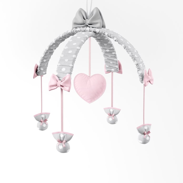 Móbile Coração Poá Azul e Cinza