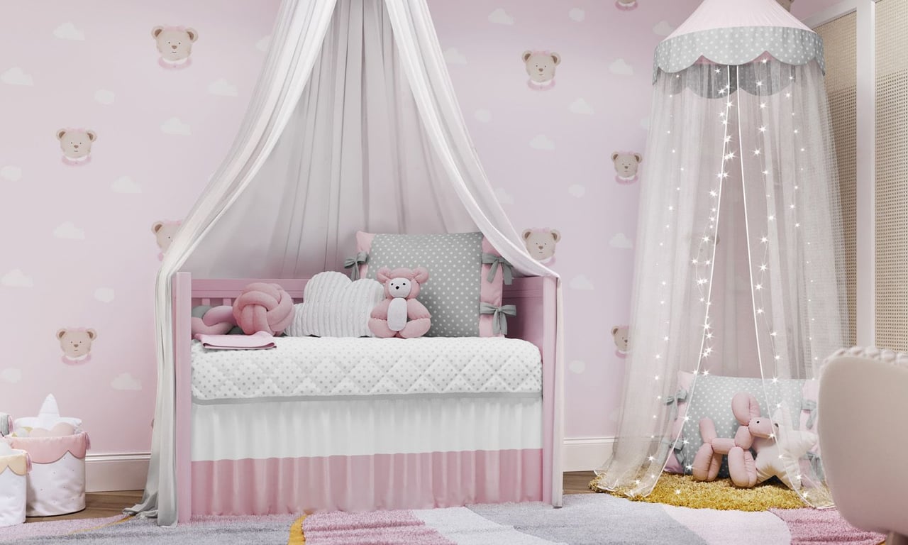 Kit Berço Trança Poá Rosa