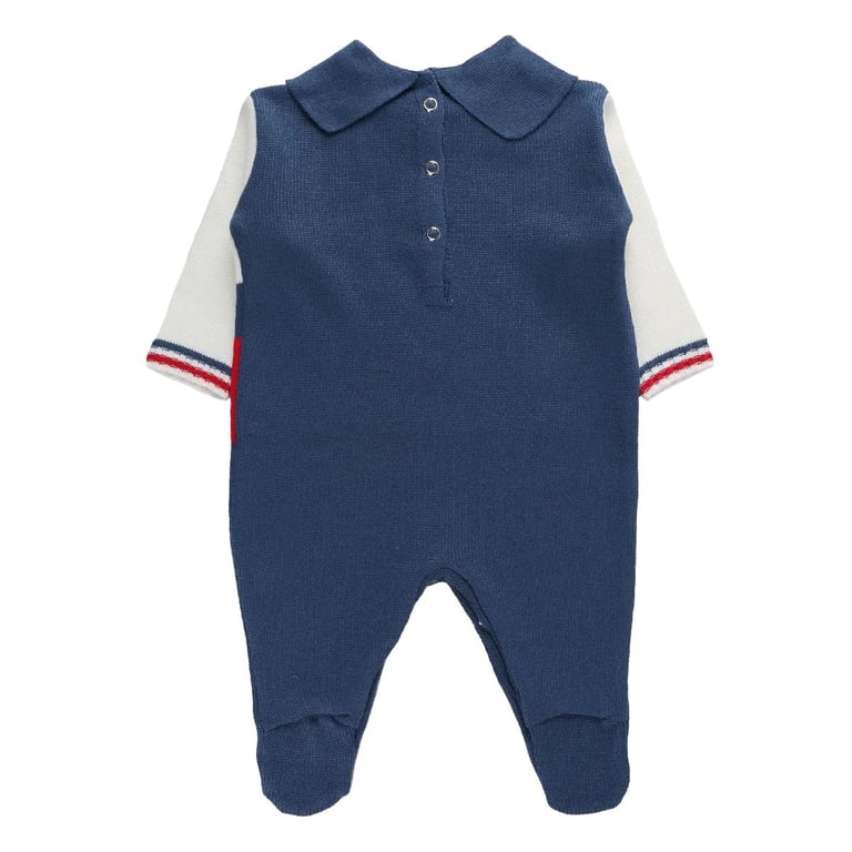 Saída Maternidade Din Don em Linho Listras Azul — vista alternativa