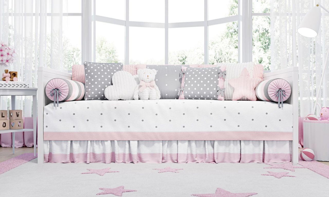 Kit Cama Babá Tricot Poá Rosa