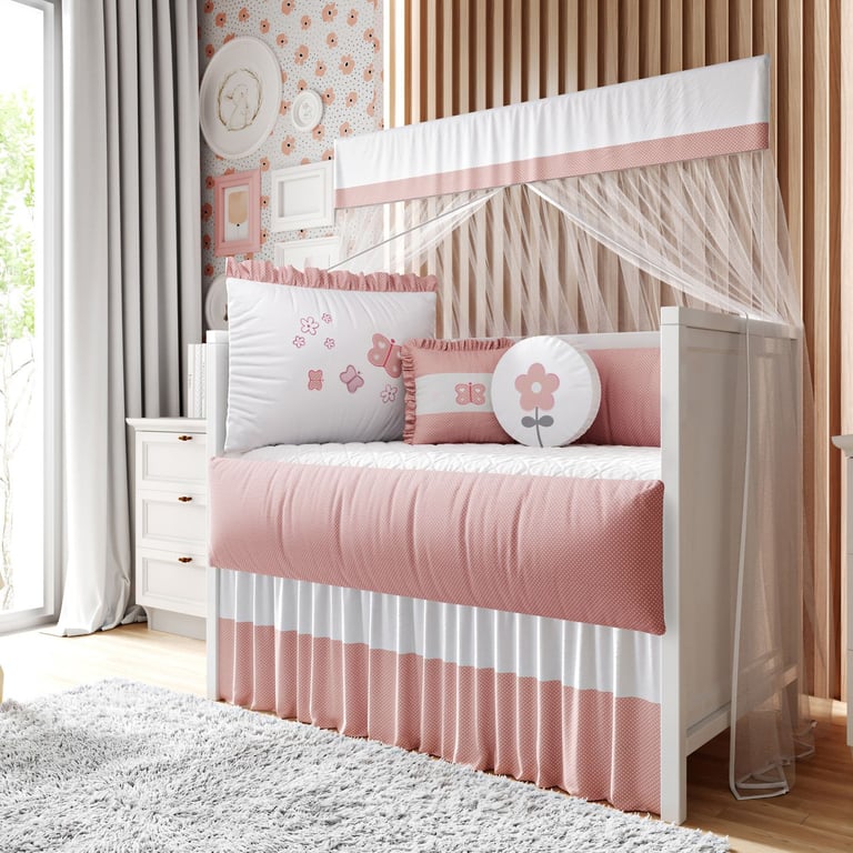 Kit Berço Borboleta Poá Rosé — vista alternativa