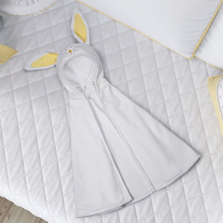 Manta com Capuz Amiguinho Coelhinho Branco e Amarelo 85cm