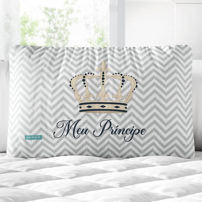 Almofada Retangular Coroa Meu Príncipe Cinza