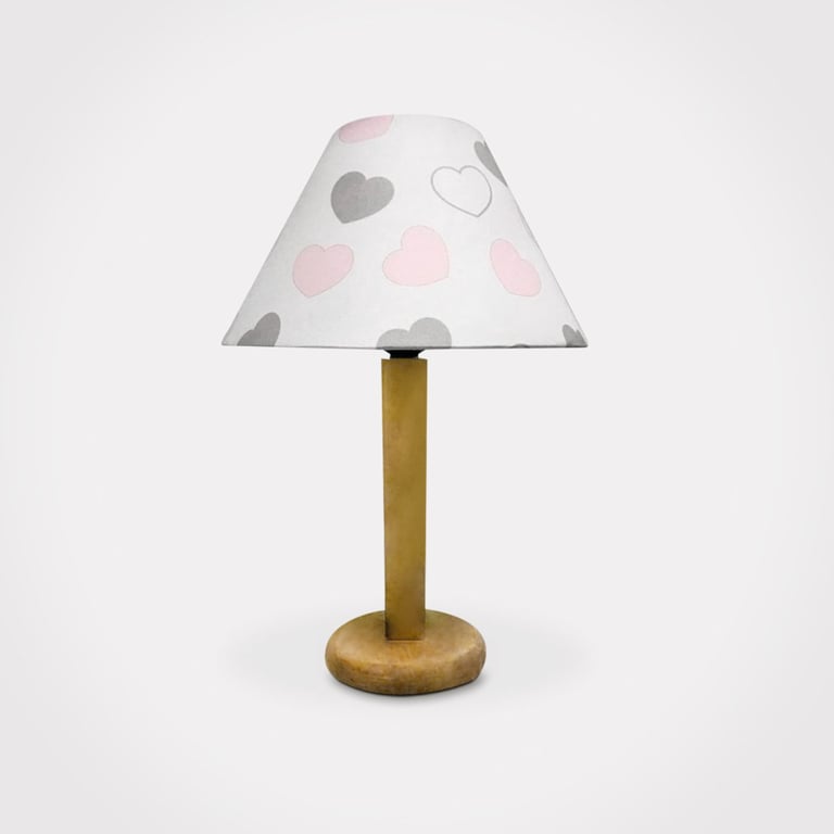 Abajur Simples Corações Rosa e Cinza