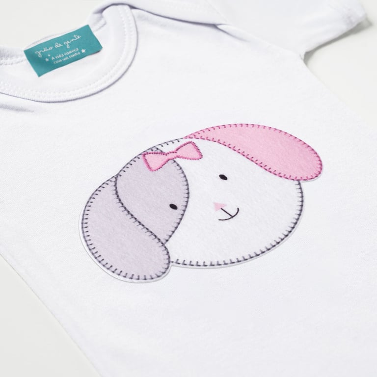 Body Manga Curta Amiguinha Cachorrinha Rosa Tam P