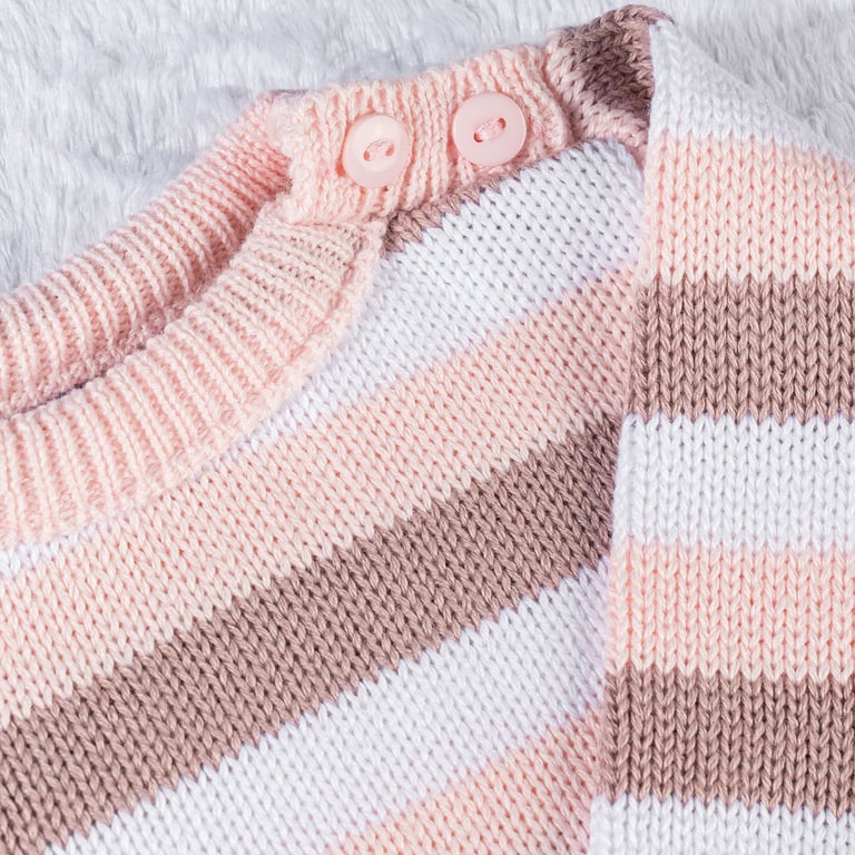 Saída Maternidade Tricot Casaquinho Listrado Rosa 03 Peças — vista alternativa