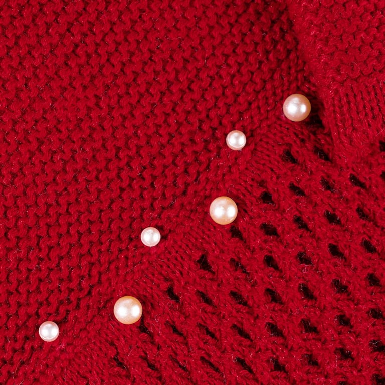 Saída Maternidade Tricot Vestido com Pérolas Vermelho 02 Peças — vista alternativa