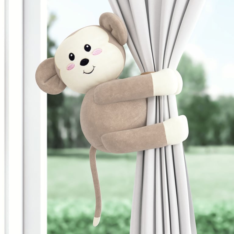 Prendedor de Cortina Macaquinha Amiguinhas Safári Rosa 2 Peças