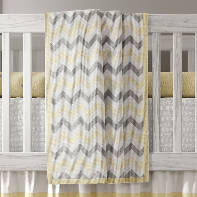 Manta Bebê Tricot Chevron Amarelo/Cinza 1m