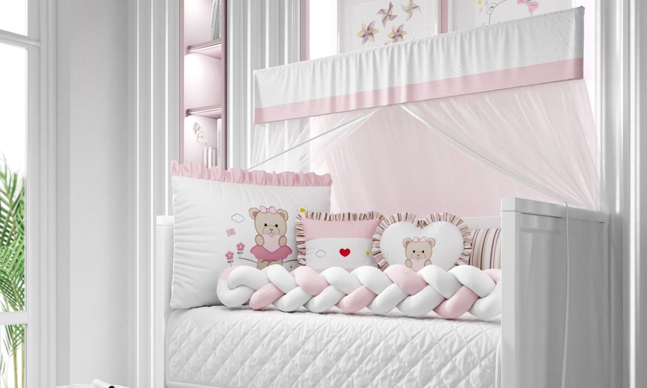 Kit Berço Trança Menina Ursinha Coração Rosa — vista alternativa
