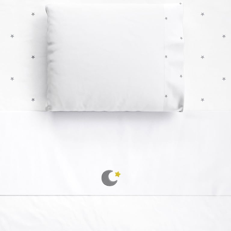 Jogo de Lençol Berço Bordado Céu de Estrelas Cinza 3 peças