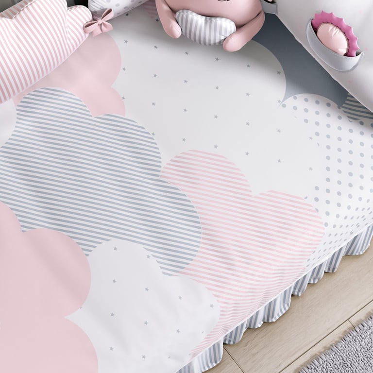 Edredom de Berço Estampado Nuvem de Algodão Rosa
