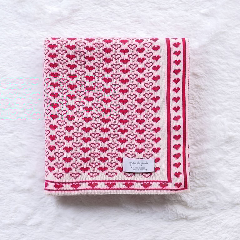 Manta Bebê Tricot Jacquard Petit Coração Rosa Dupla Face 80cm