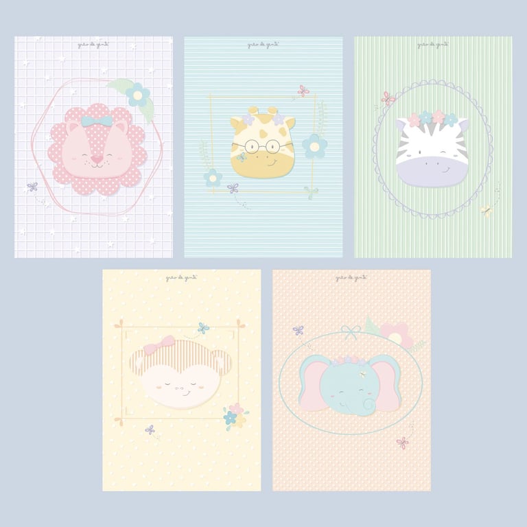 Kit Pôster Adesivo Amiguinhos Safári Coloridos 5 peças