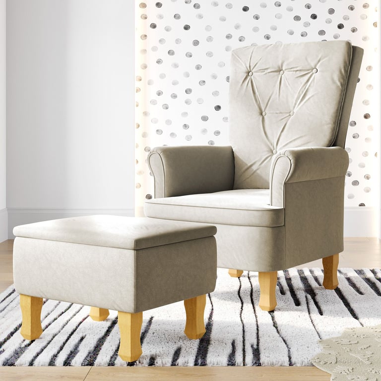 Poltrona Amamentação Valentina Balanço Areia + Puff