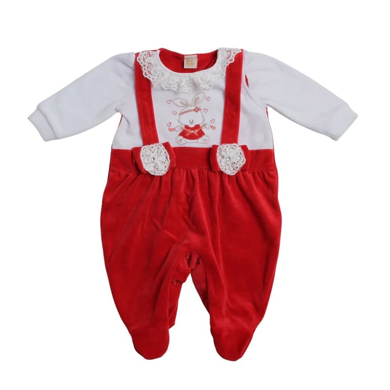 Saída Maternidade Din Don Em Plush Gola Com Renda E Suspensório Vermelho