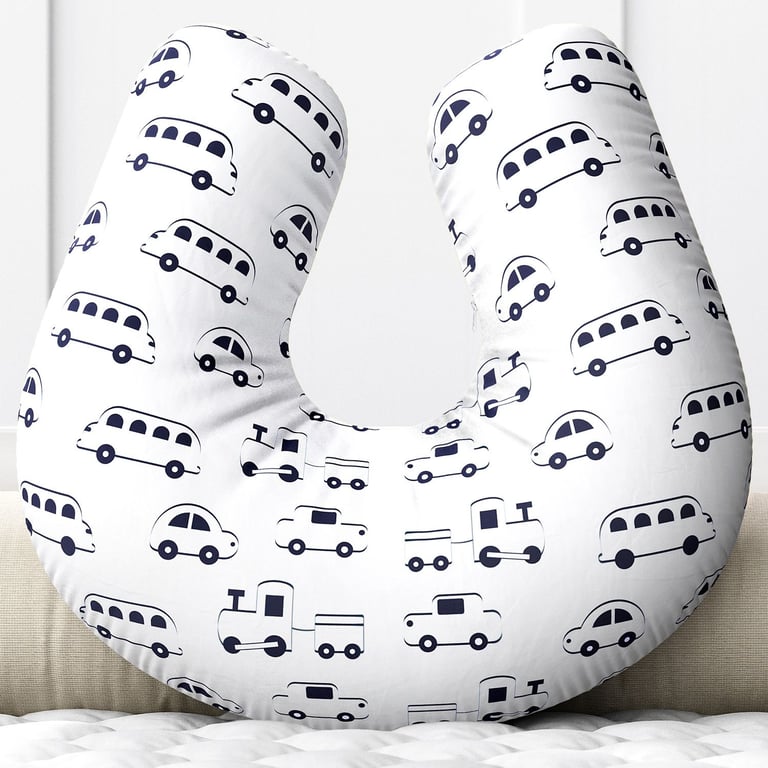 Almofada Amamentação Carrinho, Ônibus e Trem Azul