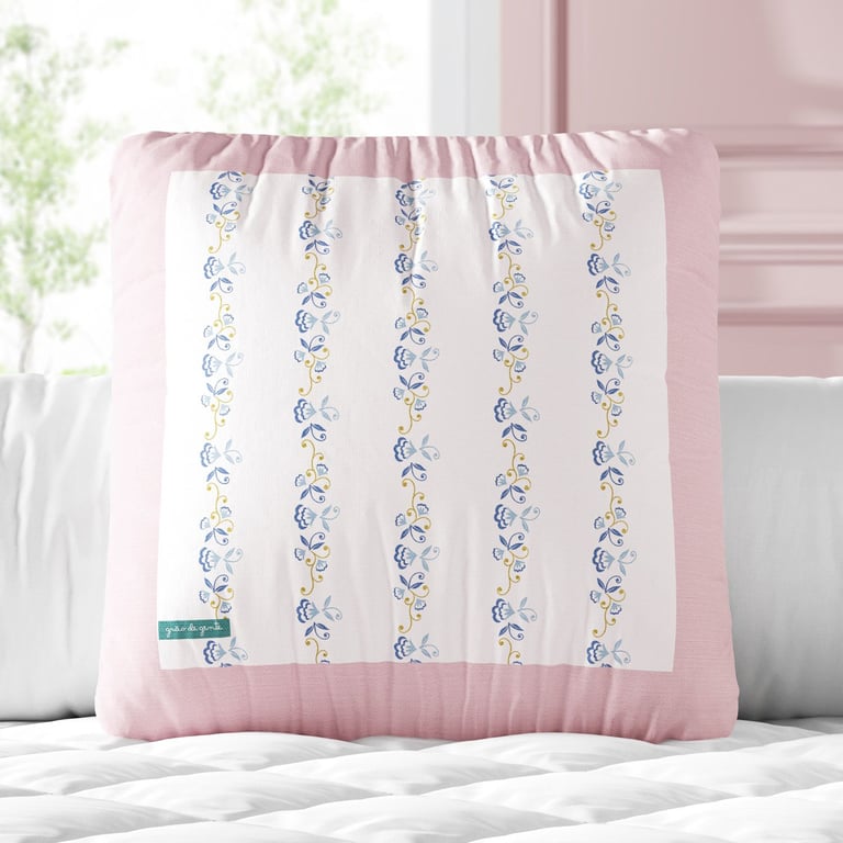 Almofada Quadrada Floral Liberty Rosa e Azul 30cm