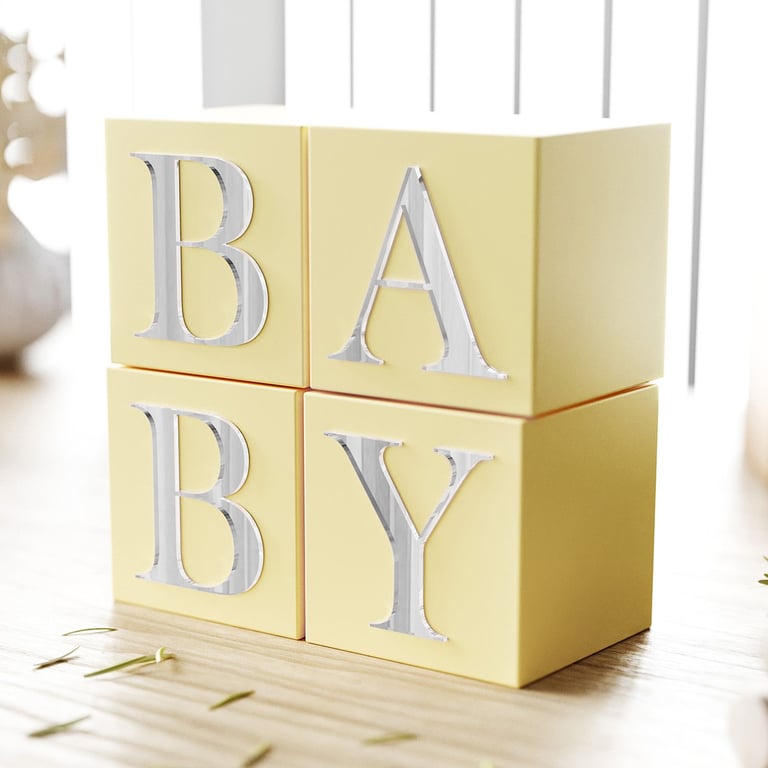 Cubo Decorativo Personalizado Letra Espelhada N MDF Amarelo