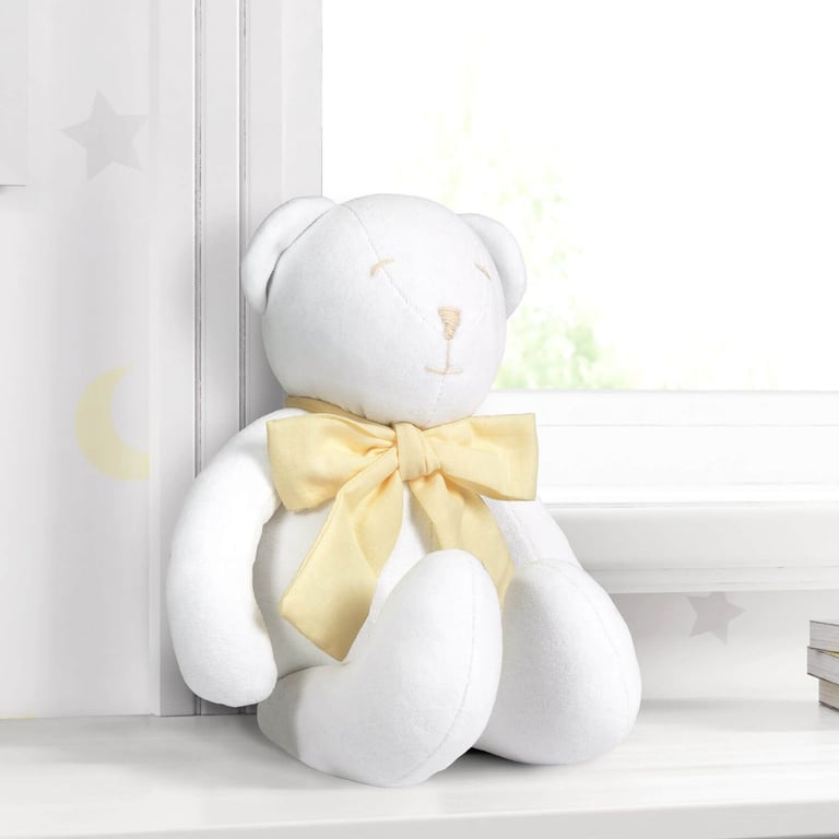Urso Bebê Branco com Laço Amarelo 34cm