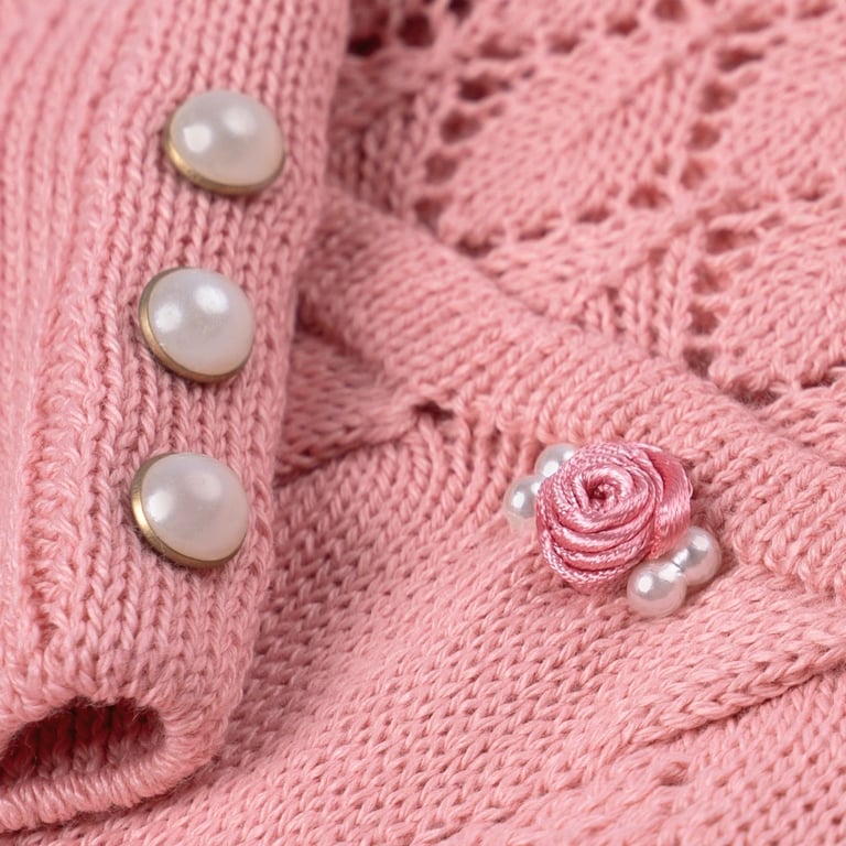 Saída Maternidade Tricot Vestido e Calça Losango Rococó Rosa Chiclete 02 Peças — vista alternativa