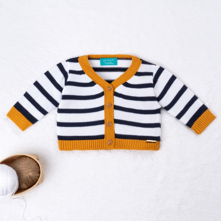 Casaquinho Tricot Listrado Amarelo Mostarda e Marinho