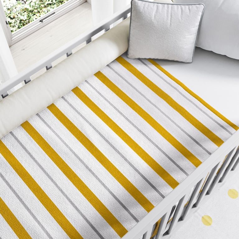 Manta Tricot Listras Amarelo Mostarda e Cinza 1,45M