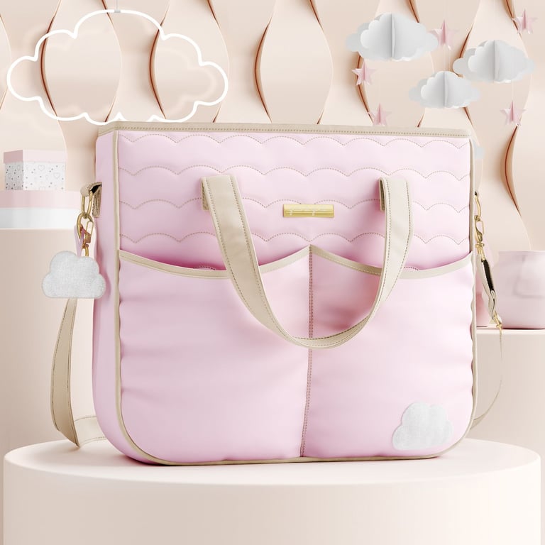 Bolsa Maternidade Tote Nuvem Rosa 37cm