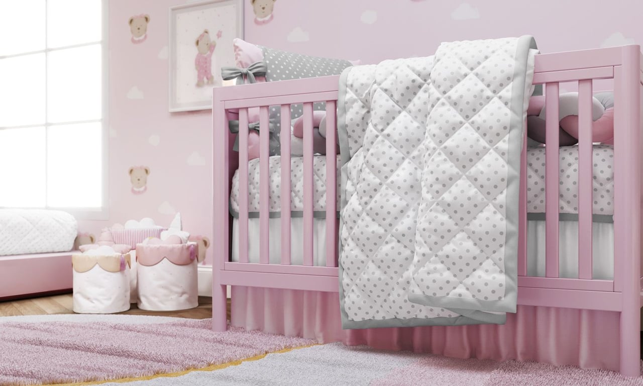 Kit Berço Trança Poá Rosa