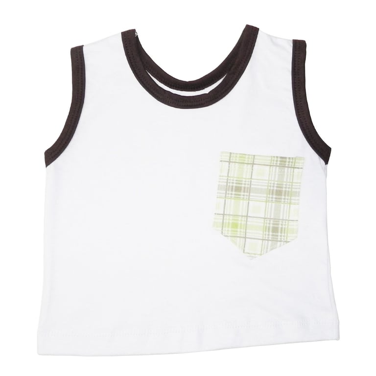 Conjunto Regata Branco e Short Xadrez Verde 6 a 9 Meses