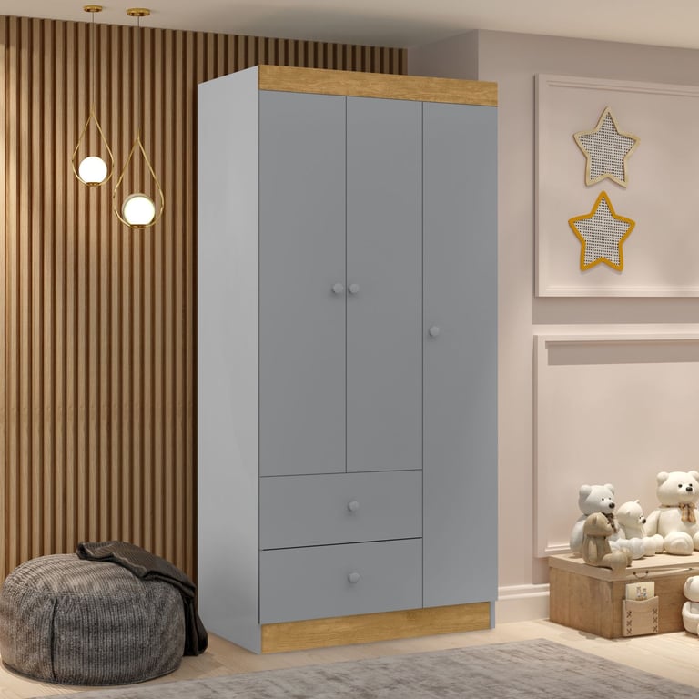 Guarda Roupa Infantil Branco e Rosa 3 Portas Carol