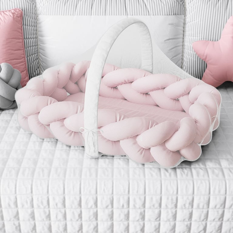 Ninho para Bebê Trança com Mosquiteiro Rosa e Cinza 80cm