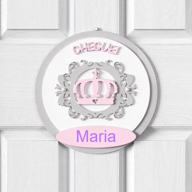 Porta Maternidade Personalizado Coroa Arabesco Rosa - Maria