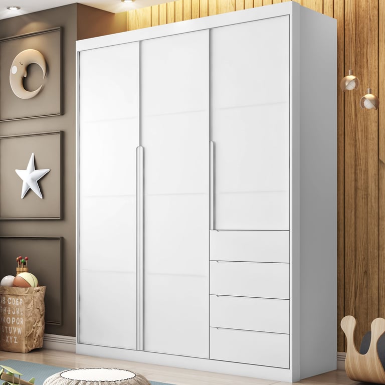 Guarda Roupa Infantil Branco 3 Portas Pérola