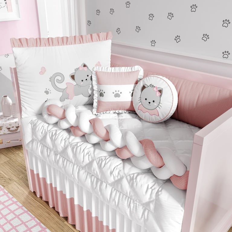 Kit Berço Trança Gatinha Rosa