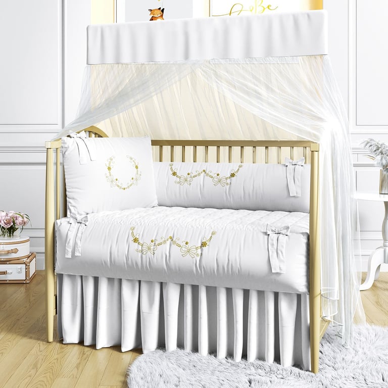 Kit Berço Arabesco Branco e Dourado