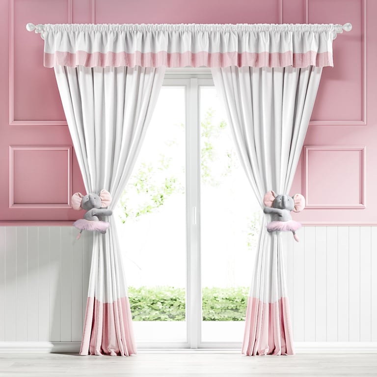 Cortina Branca com Bando e Barrado Rosa Poá