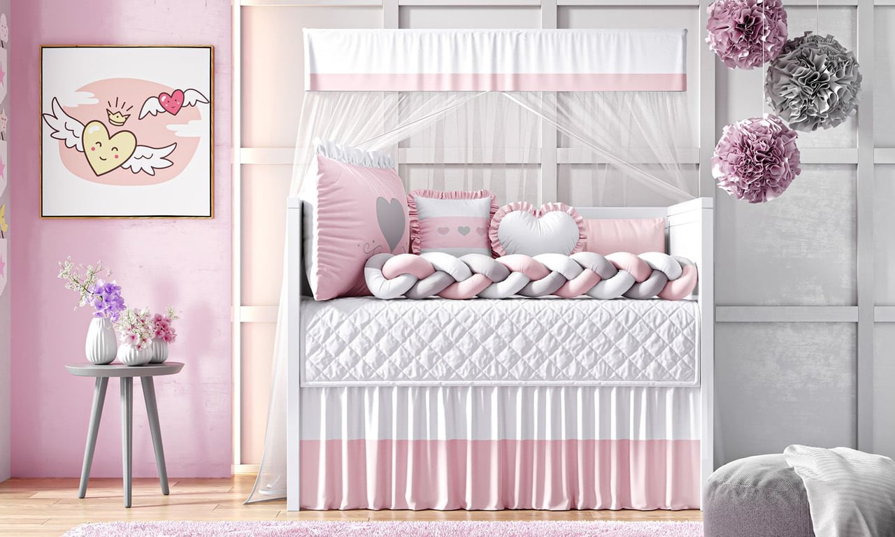 Kit Berço Trança Coração Rosa — vista alternativa