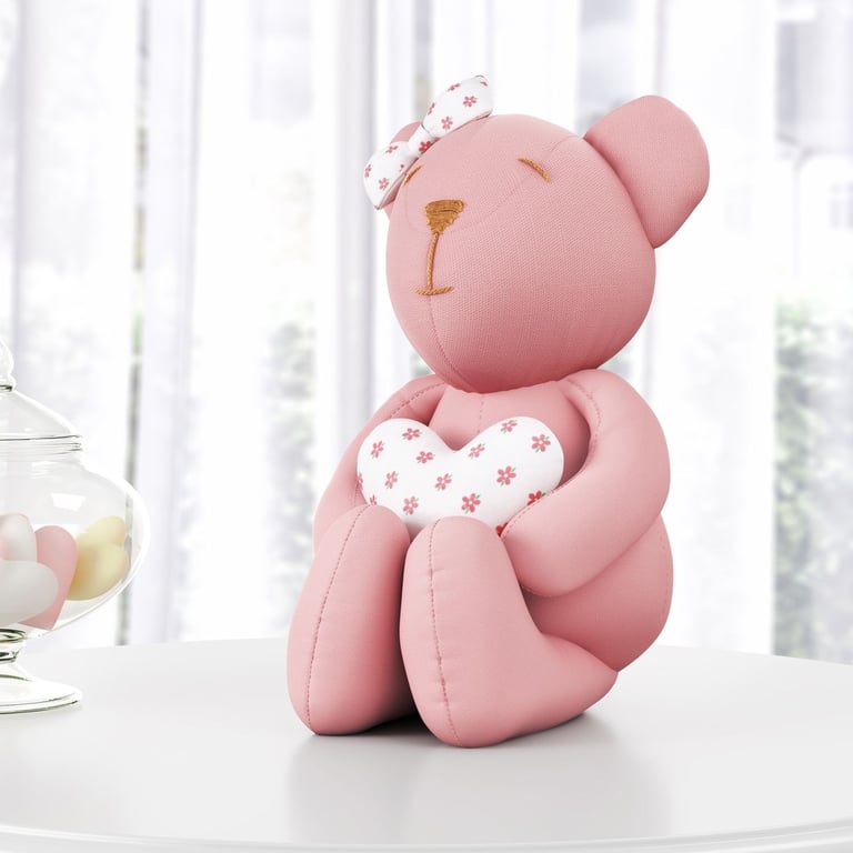 Ursinha Rosé com Coração Floral 42cm