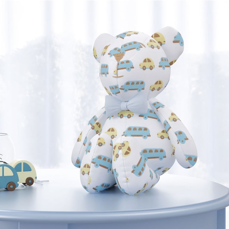 Urso Azul Marinho e Cinza Carrinhos com Gravata 42cm