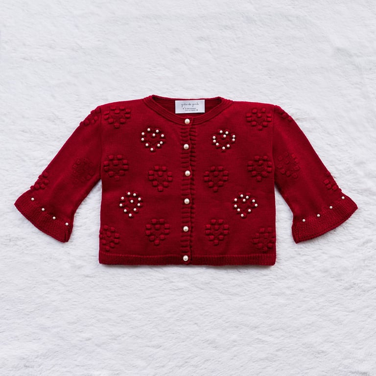 Casaquinho Tricot Coração e Pérola Vermelho