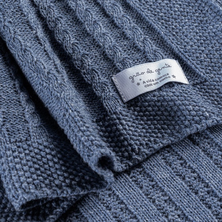 Manta Bebê Tricot Trança Azul Jeans 80cm — vista alternativa