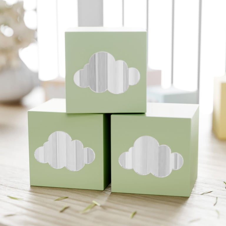 Cubo Decorativo Nuvem Espelhado MDF Salmão 8cm